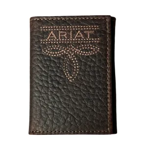 Ariat Men'S Bug Stitch Brown Trifold Leather Wallet Big Hot Sale Dont Miss Out