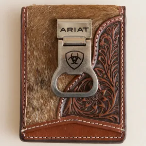 Ariat Men'S Calf Hair & Floral Embossed Leather Money Clip Wallet Sweet Deal Today MustShop Sale