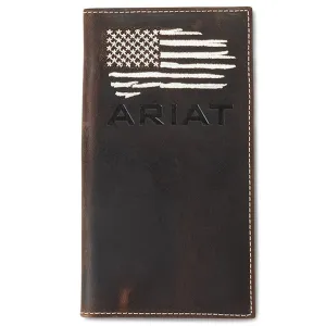 Ariat Men'S Dark Brown Leather Distressed Flag Patch Rodeo Wallet Hot Item Clearance Dont Wait Save Today
