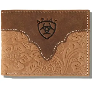 Ariat Men'S Floral Embossed Brown Leather Bifold Wallet Big Clearance Event Trending Now Offer