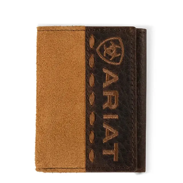 Ariat Men'S Roughout Croco Tan Trifold Leather Wallet Shop Todays Picks