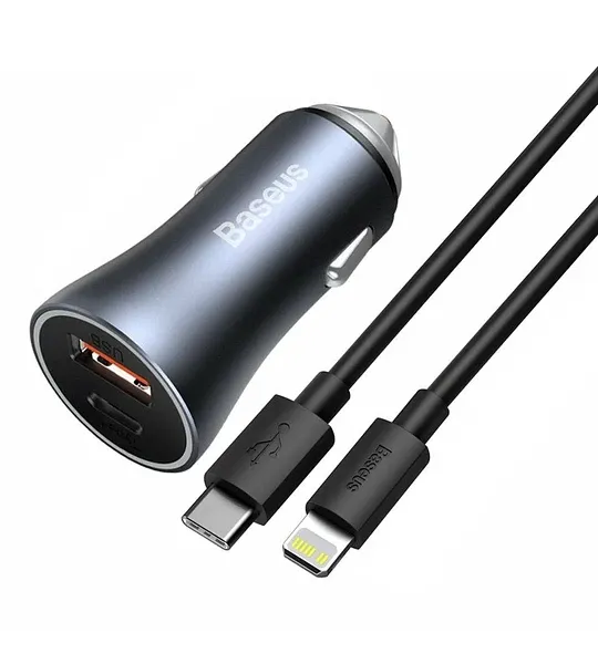 Baseus 40W Dual Car Charger With Type C To Ip Cable Gray Shop Save Today