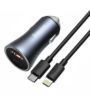 Baseus 40W Dual Car Charger With Type C To Ip Cable Gray Shop Save Today