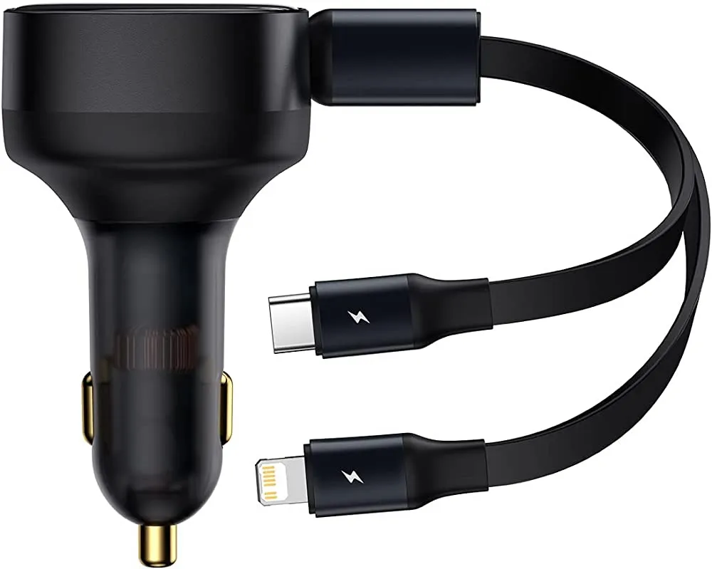 Today Only Discount Baseus Enjoyment Retractable 2-In-1 Car Charger C L 30W Black