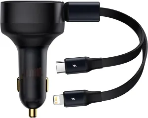 Today Only Discount Baseus Enjoyment Retractable 2-In-1 Car Charger C L 30W Black
