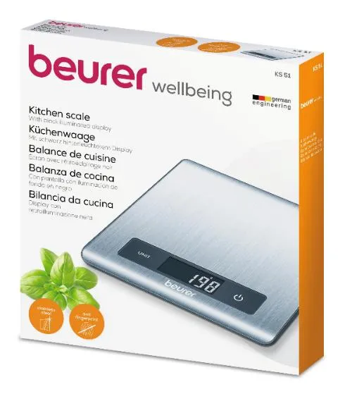 Beurer Kitchen Scale with an Easy to Clean Painted Surface Made, Silver