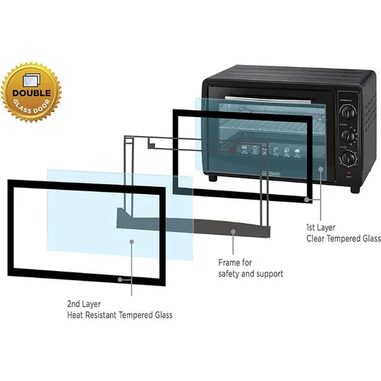 Black & Decker Toaster Oven with Double Glass, Black