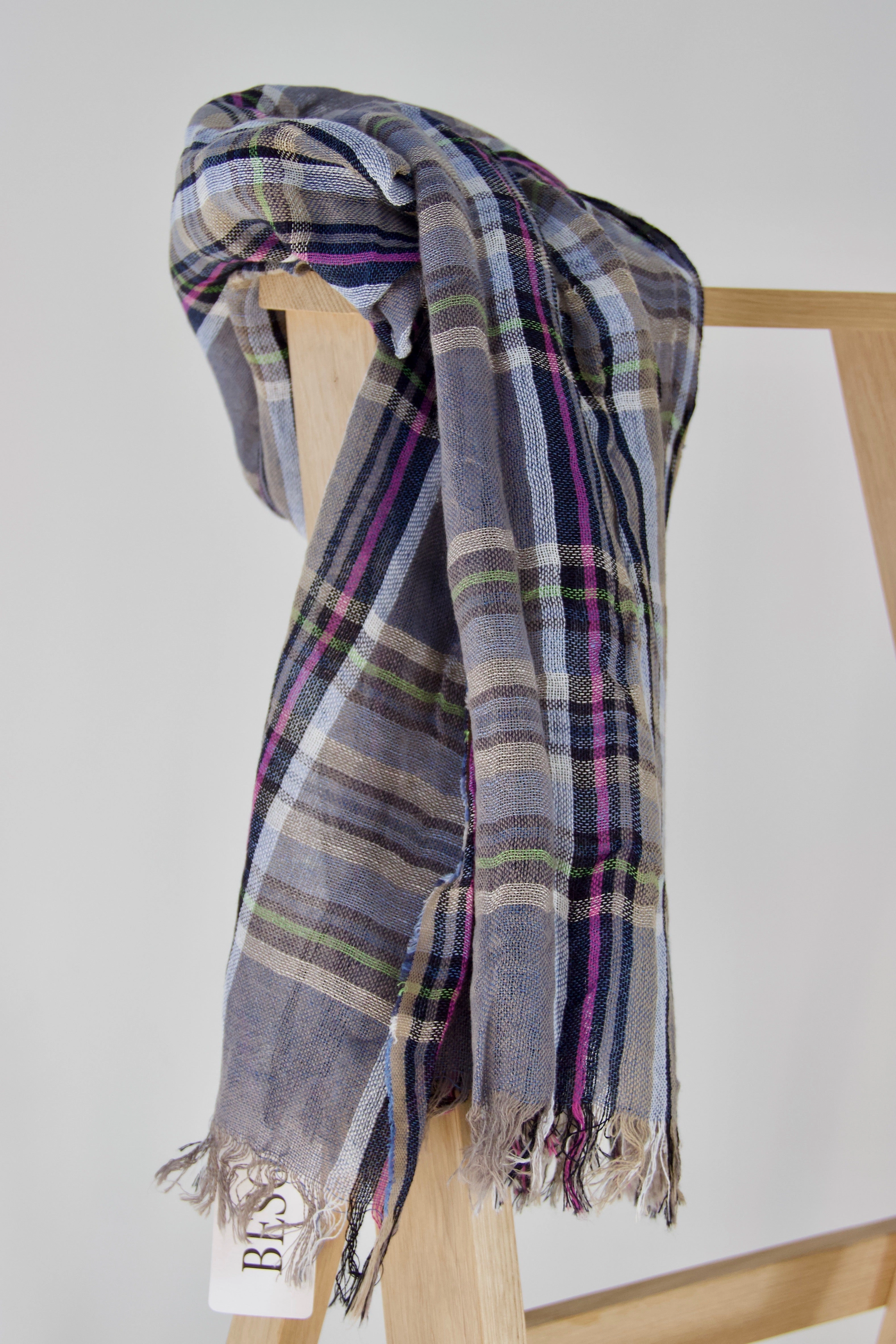 Weekend Sale Special Blue And Grey Checked Scarf With Fresh Colours