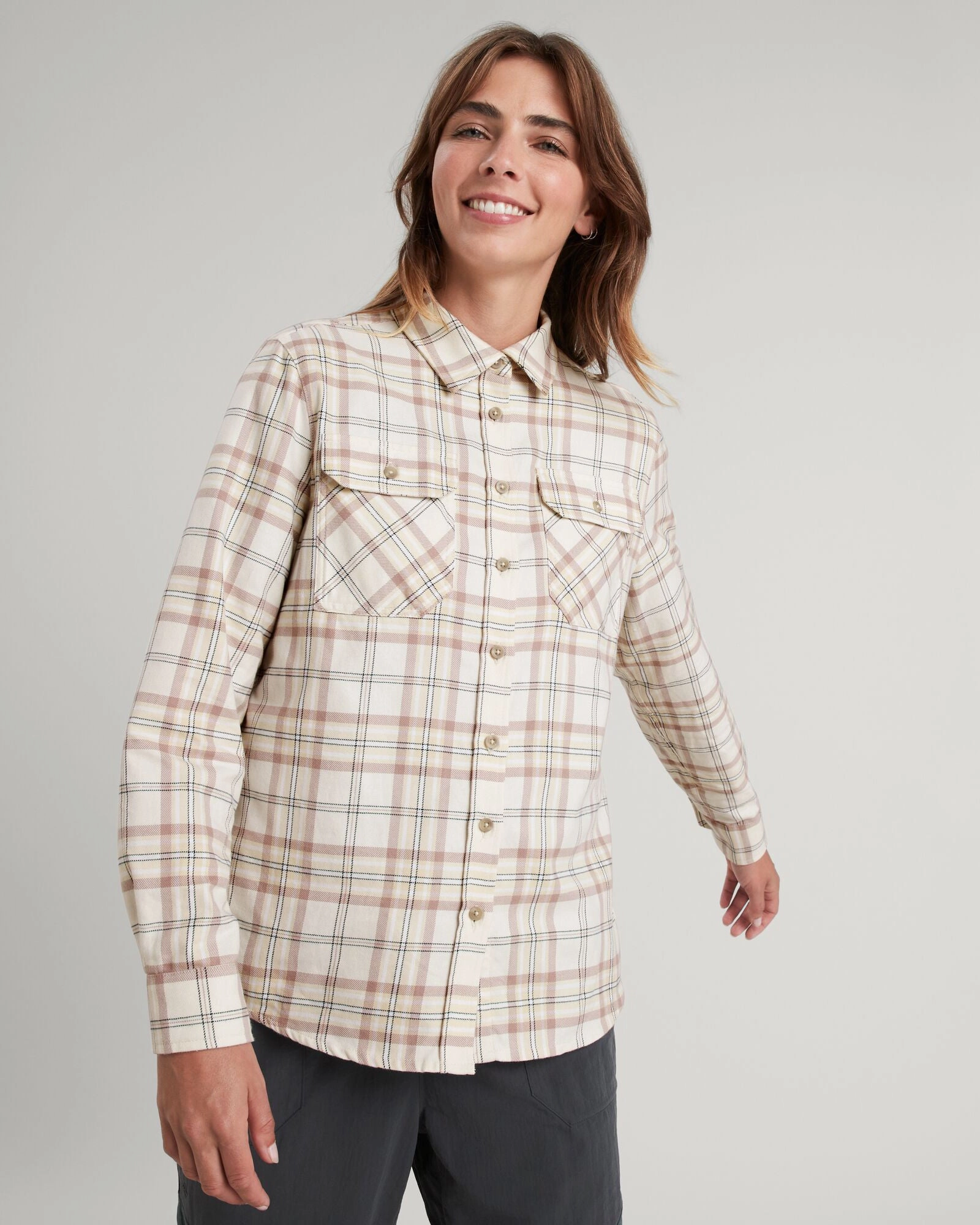 Save Big Today Carrillon Women'S Hf Long Sleeve Shirt - Natural/Drift Check