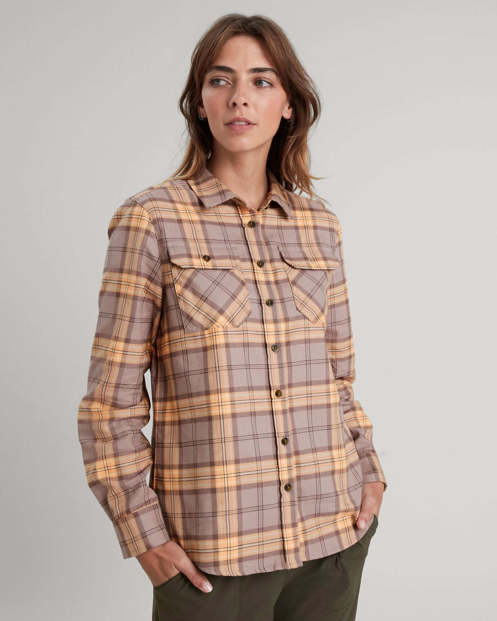Save Today Event Carrillon Women'S Hf Long Sleeve Shirt - Taupe/Lolly Check