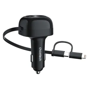 Choetech Tc0036 75W Car Charger With Retractable 2 In 1 Usb-C   Lightning Cable Hot Pick Sale Hot Offer Event