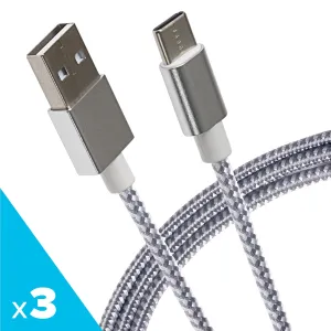 Hot Sale Frenzy Hot Deal Alert Maplin Usb-C To Usb-A Braided Cable - Silver, 2M (Pack Of 3)