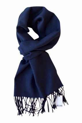 Navy Blue Merino Wool Scarf By Moschino Save Big Online Clearance Sale