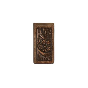 Exclusive Online Offer 3D Men'S Brown Floral Embossed Magnetic Money Clip