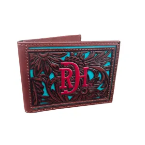 Red Dirt Hat Co. Floral Tooled With Turquoise Inlay Brown Leather Bifold Wallet Clearance Event Today