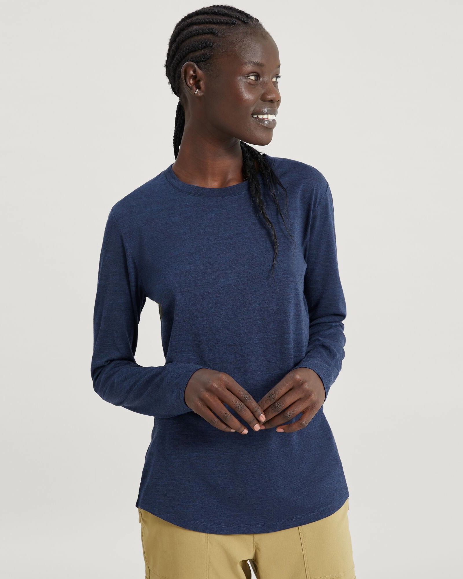 Women'S 100% Merino Long Sleeve Crew Top - Midnight Navy Marle Dont Miss This Offer Dont Miss These Savings