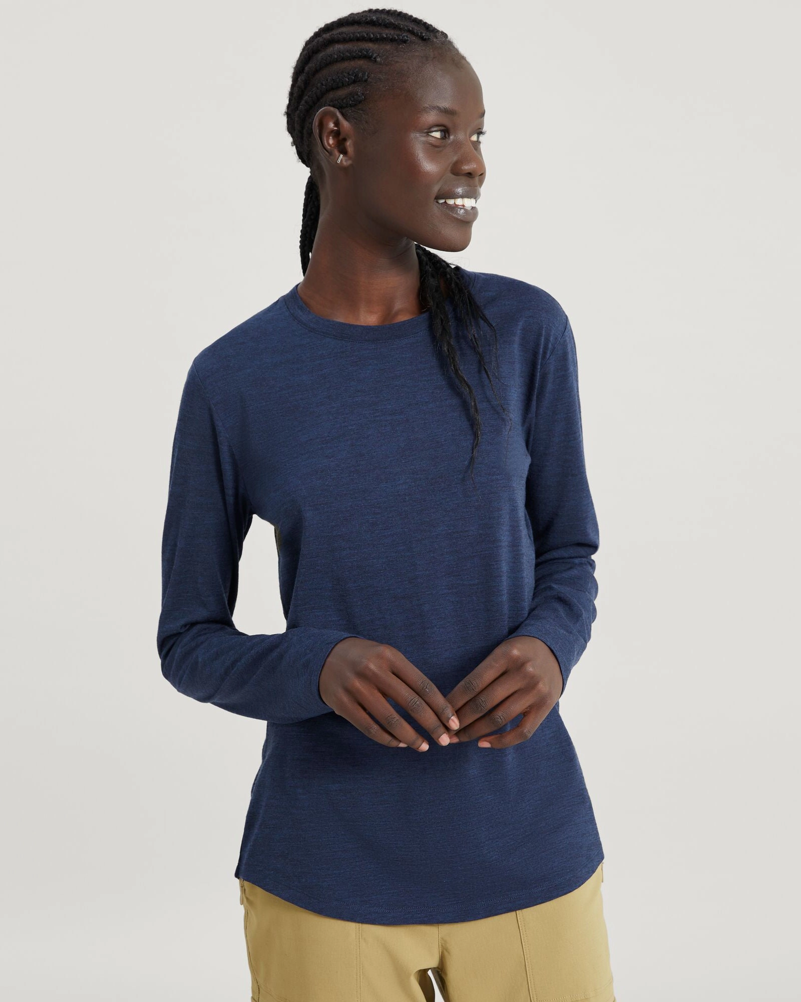 Limited Stock Hot Deal Women'S 100% Merino Long Sleeve Crew Top - Midnight Navy Marle