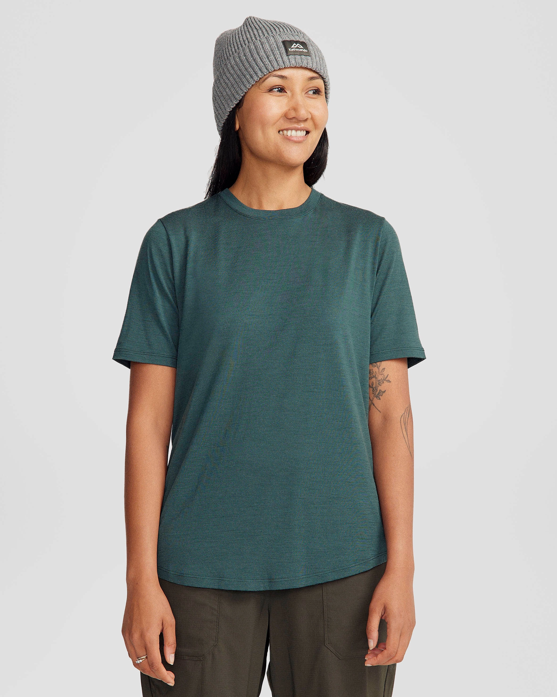 Limited Offer Alert EndofWeek Deals Women'S 100% Merino Short Sleeve Crew Top - Deep Forest