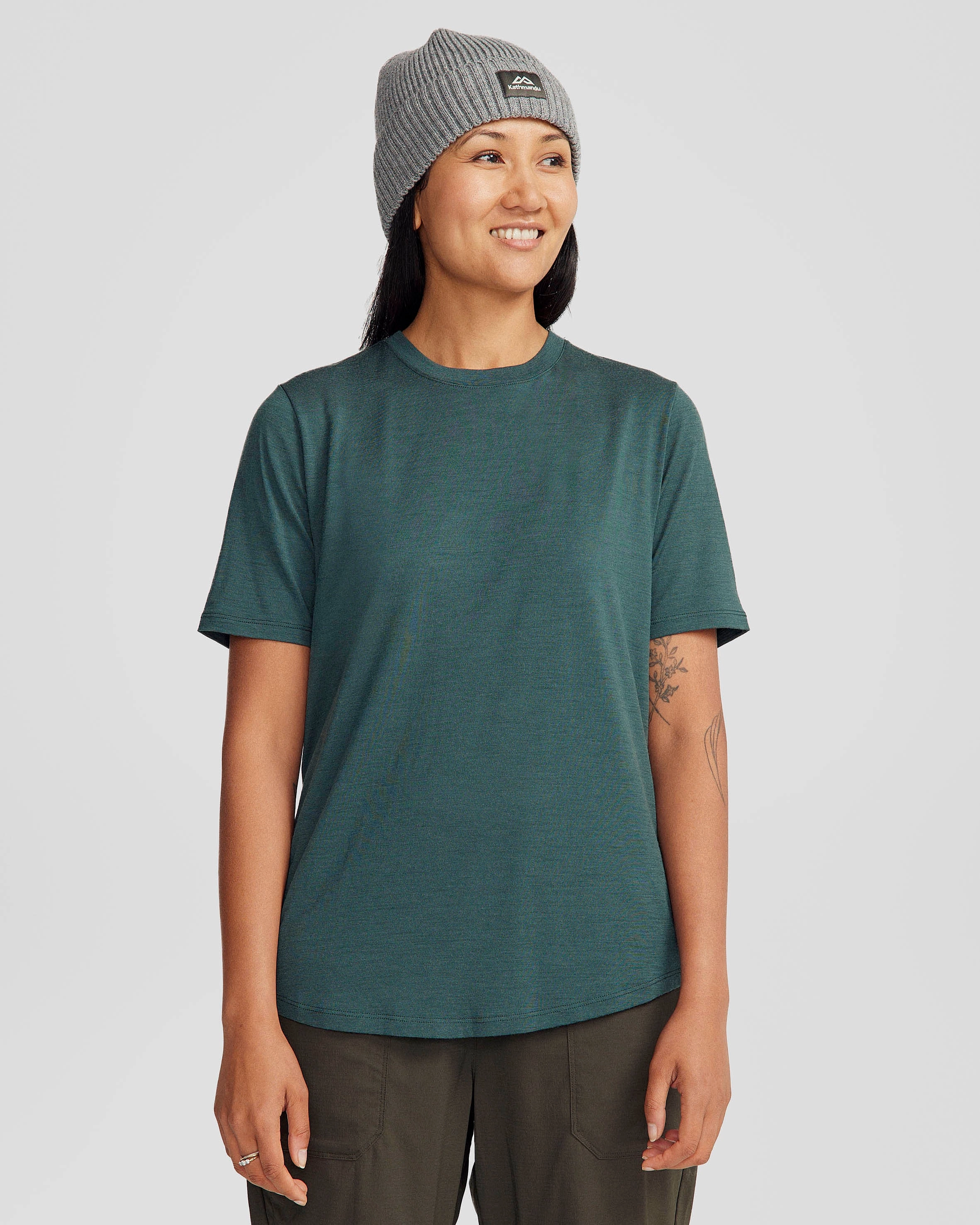 Dont Wait Save Women'S 100% Merino Short Sleeve Crew Top - Deep Forest