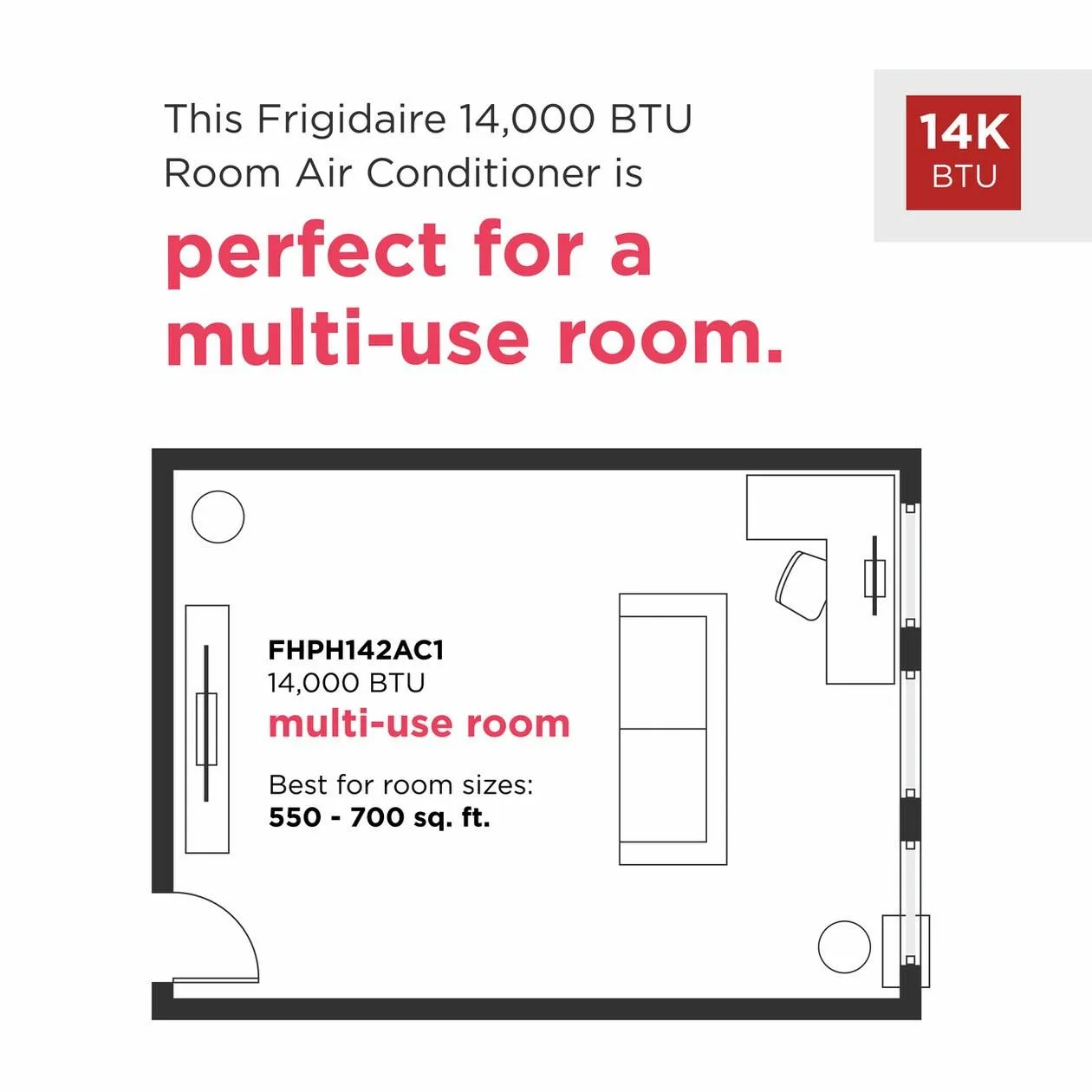 Frigidaire FHPH142AC1 Frigidaire 14,000 Btu Heat/Cool Portable Room Air Conditioner