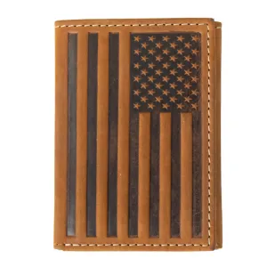 Shop Hot Deals Instant Hot Deal Nocona Men'S Embossed American Flag Brown Leather Tri-Fold Wallet