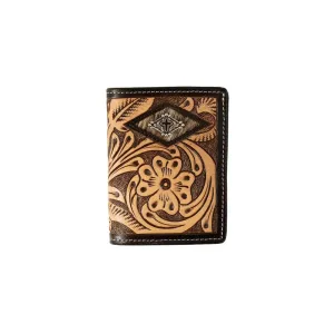 New Arrival Discount 3D Men'S Floral Dimond Calf Hair Leather Trifold Wallet