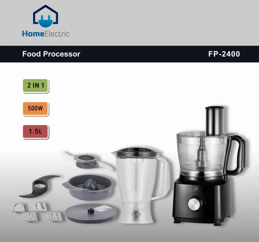 Home Electric Food Processor, 1.5Lit, 500Watts, Black
