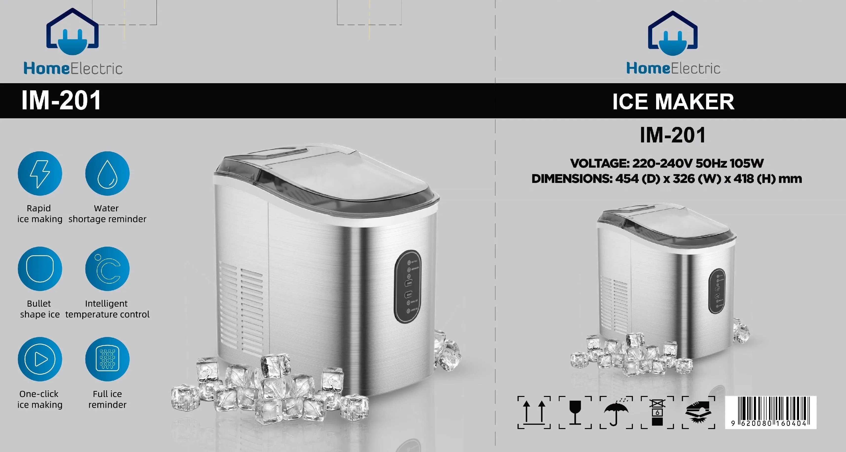 Home Electric Ice Maker, Water Shortage Reminder Full Ice, 105Watts, Silver