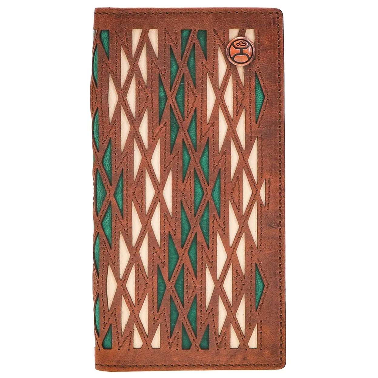 Hooey Original "Chapawee" Turquoise Aztec Print Leather Rodeo Wallet In Brown Save Today Only Today Only Savings