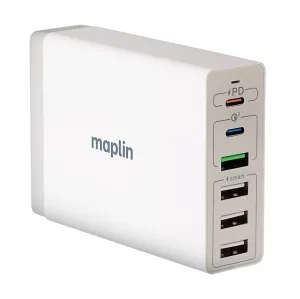 Online Exclusive Steal Exclusive Hot Pick Maplin 6 Port Usb Charging Station 4X Usb-A / 2X Usb-C 65W High Speed Charging With 1M Cable