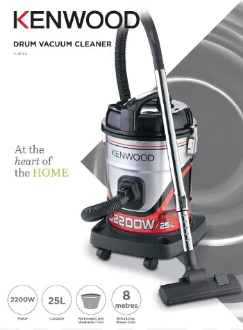 Kenwood Drum Canister Vacuum, 25Lit, 2200Watts, Grey