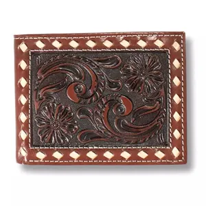 Shop the Savings Special Savings Today Ariat Men'S Buck Lace Floral Embossed Brown Leather Bifold Passcase Wallet