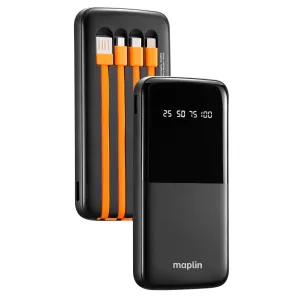 Shop Smart Save Maplin 10000Mah Slim Power Bank With Integrated Lightning, Usb-C, Usb-A & Micro Usb Cables