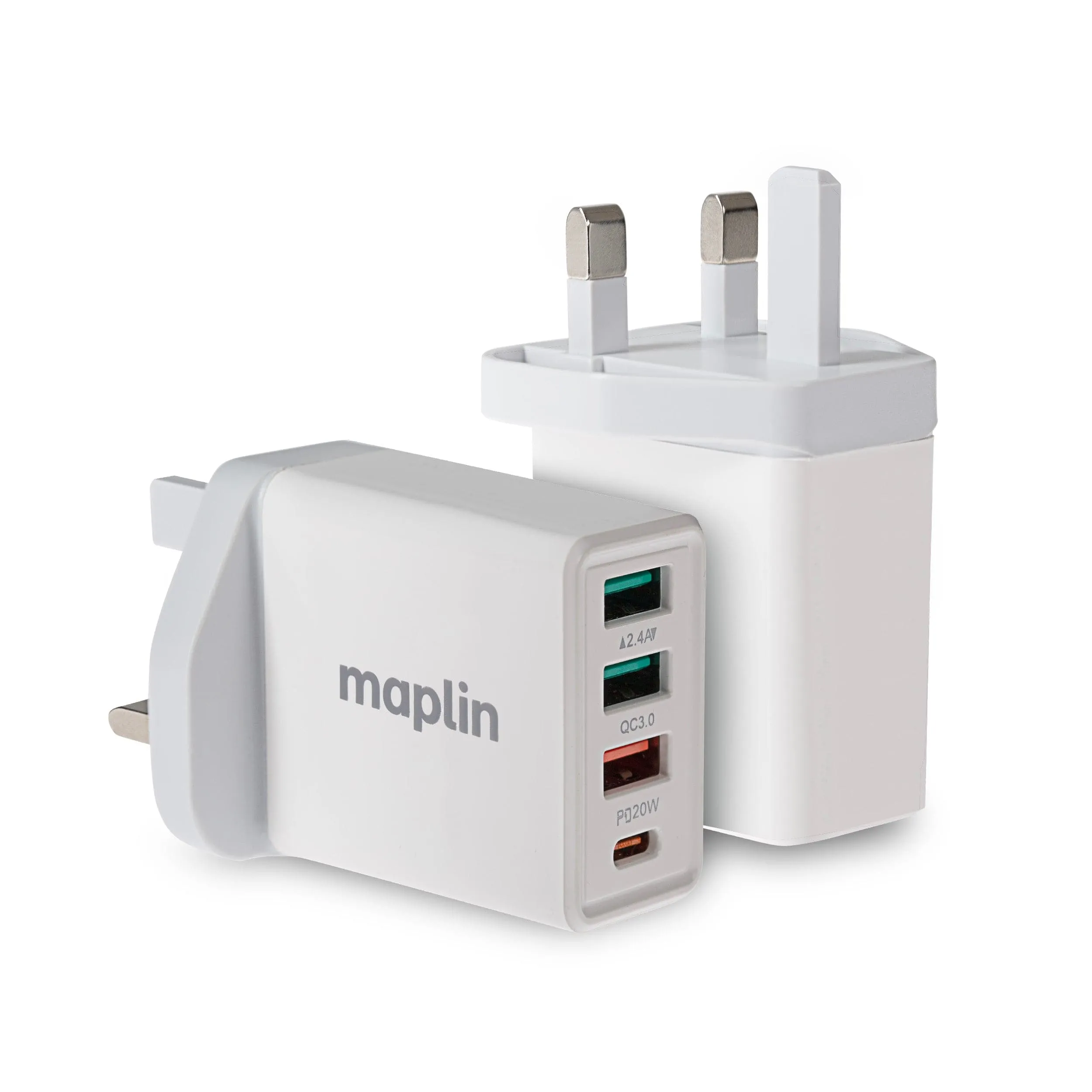 Maplin 4 Port Usb Wall Charger 3X Usb-A 2 1X Usb-C Pd Qc 3.0 20W High Speed Charging Hot Pick Online Trending Offer Today
