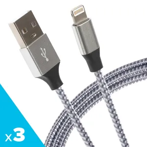 Hot Pick Online MustHave Gift Ideas Maplin Lightning Connector To Usb-A Braided Cable - Silver, 1M (Pack Of 3)
