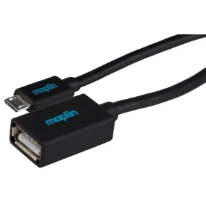 Maplin Micro Usb Male To Usb-A 2.0 Female Adapter Cable - Black, 0.15M Grab Save Today