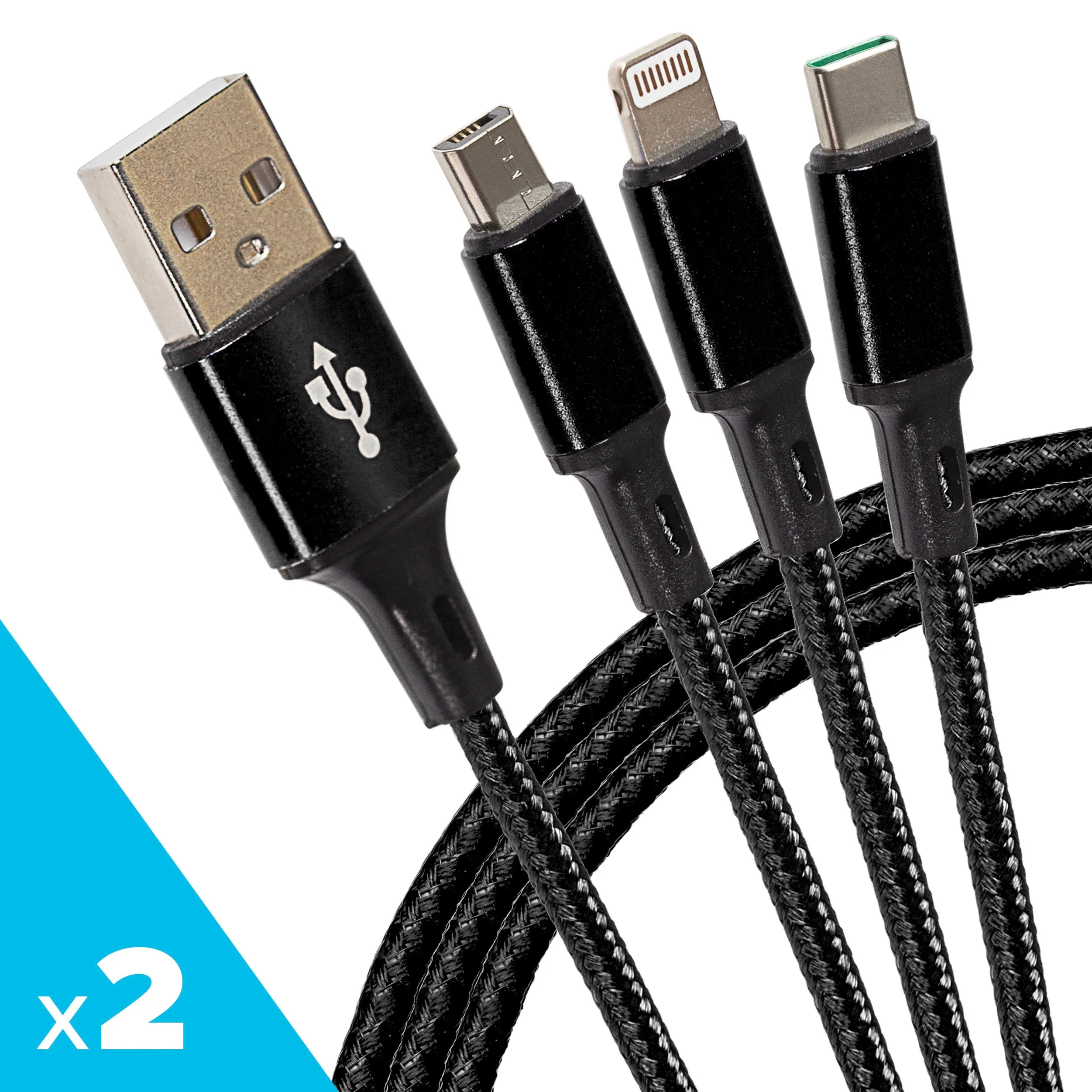 Surprise Offer Now Big Savings Today Maplin Usb-A To 3-In-1 Multi-Charging Usb-C / Lightning / Micro Usb Braided Cable - 1.2M, Black (Pack Of 2)