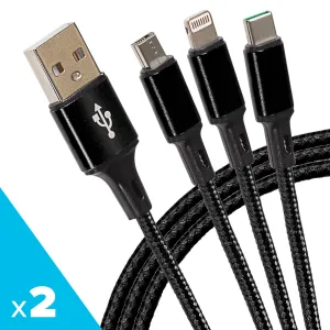 Surprise Offer Now Big Savings Today Maplin Usb-A To 3-In-1 Multi-Charging Usb-C / Lightning / Micro Usb Braided Cable - 1.2M, Black (Pack Of 2)