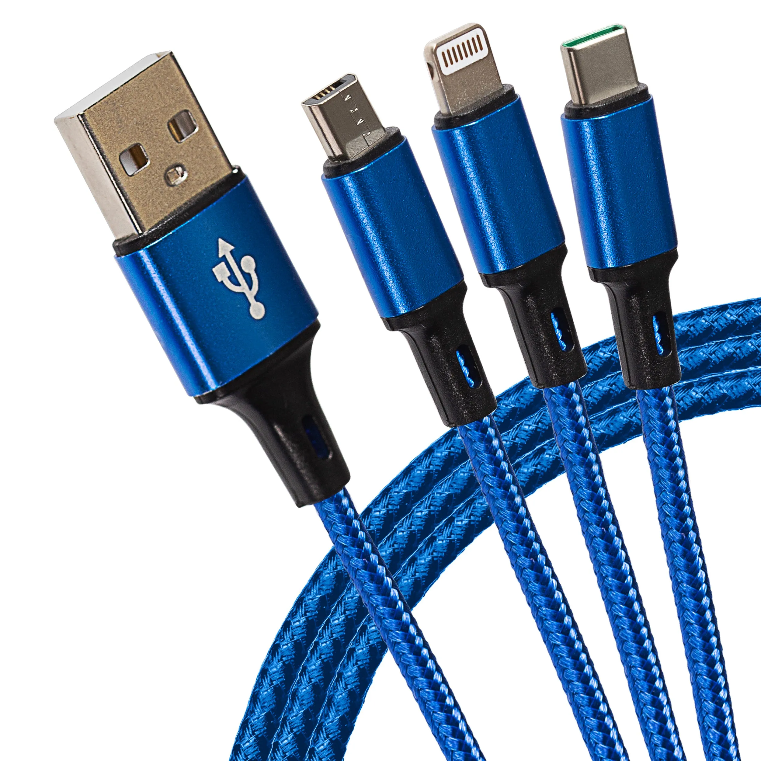 Shop Save Today Limited Time Sale Maplin Usb-A To 3-In-1 Multi-Charging Usb-C / Lightning / Micro Usb Braided Cable - 1.2M
