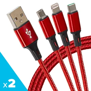 Maplin Usb-A To 3-In-1 Multi-Charging Usb-C / Lightning / Micro Usb Braided Cable - 1.2M, Red (Pack Of 2) Best Seller Discount