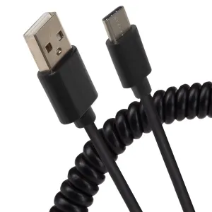 Limited Time Sale Maplin Usb-A To Micro Usb-B Coiled Curly Cable - Black, Extends To 1M