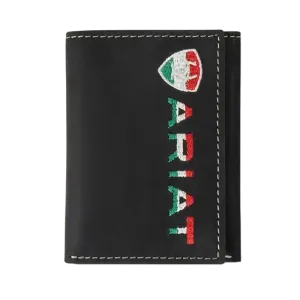 Ariat Mexican Flag Trifold Black Leather Wallet MustShop Sale