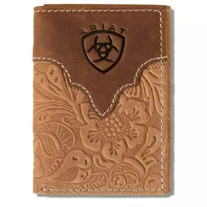 Hot Item Clearance Ariat Men'S Floral Embossed Brown Leather Trifold Wallet