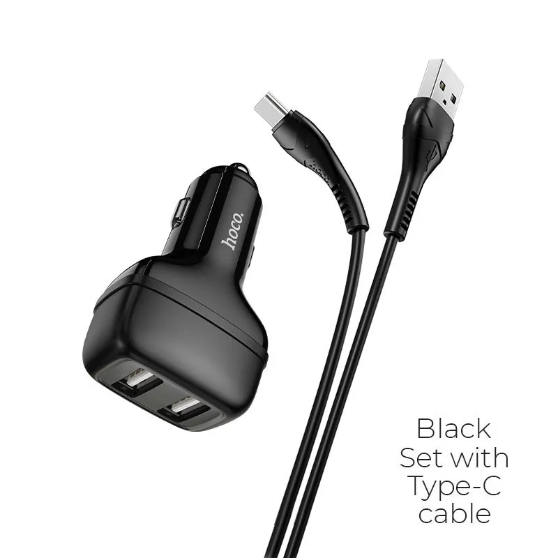 Save Today Only Hoco Z36 Leader Car Charger Dual Port Set With Type-C Cable