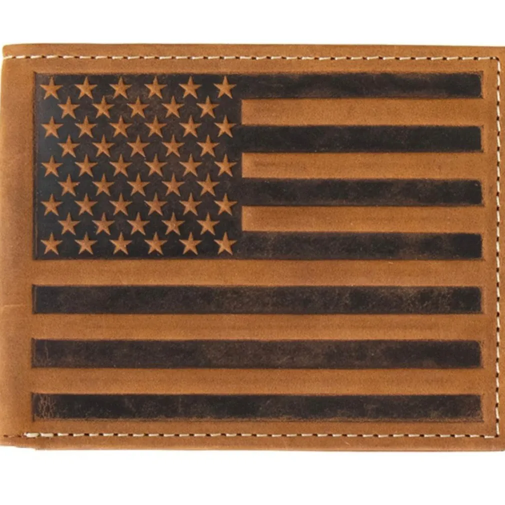 Last Chance Steal Grab Your Hot Pick Nocona Men'S Embossed American Flag Brown Leather Bi-Fold Wallet