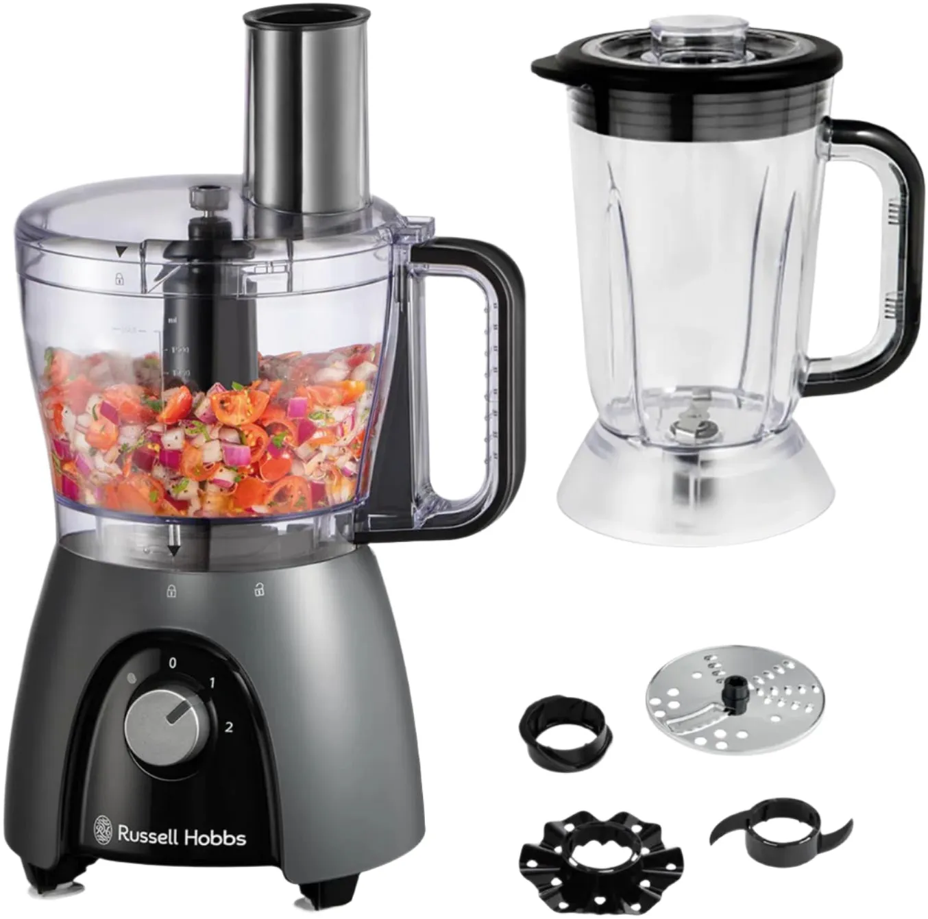 Russell Hobbs Food Processor, 600Watts, Matte Charcoal