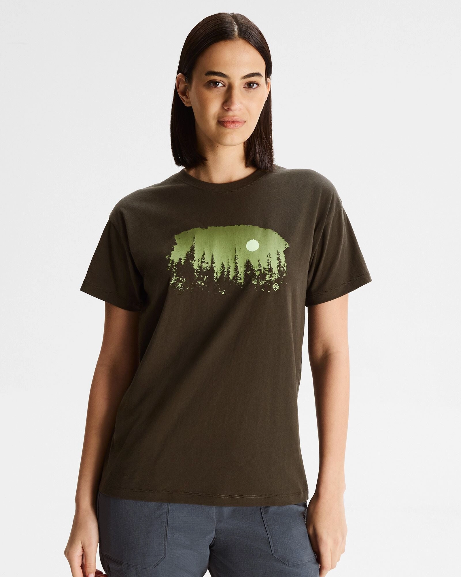 Women'S Tree Line Organic Cotton T-Shirt - Dark Moss Shop Hot Picks Clearance Event