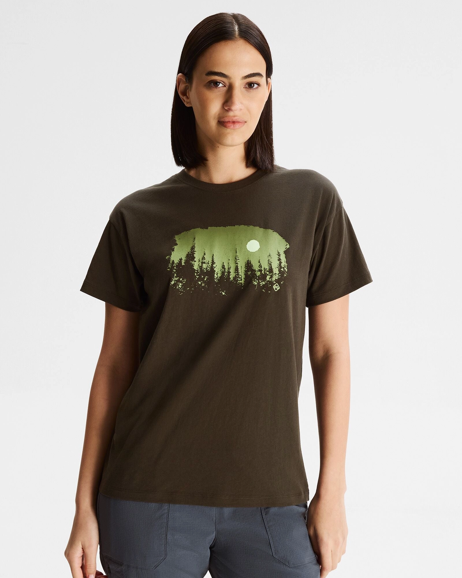 Flash Discount Today Women'S Tree Line Organic Cotton T-Shirt - Dark Moss