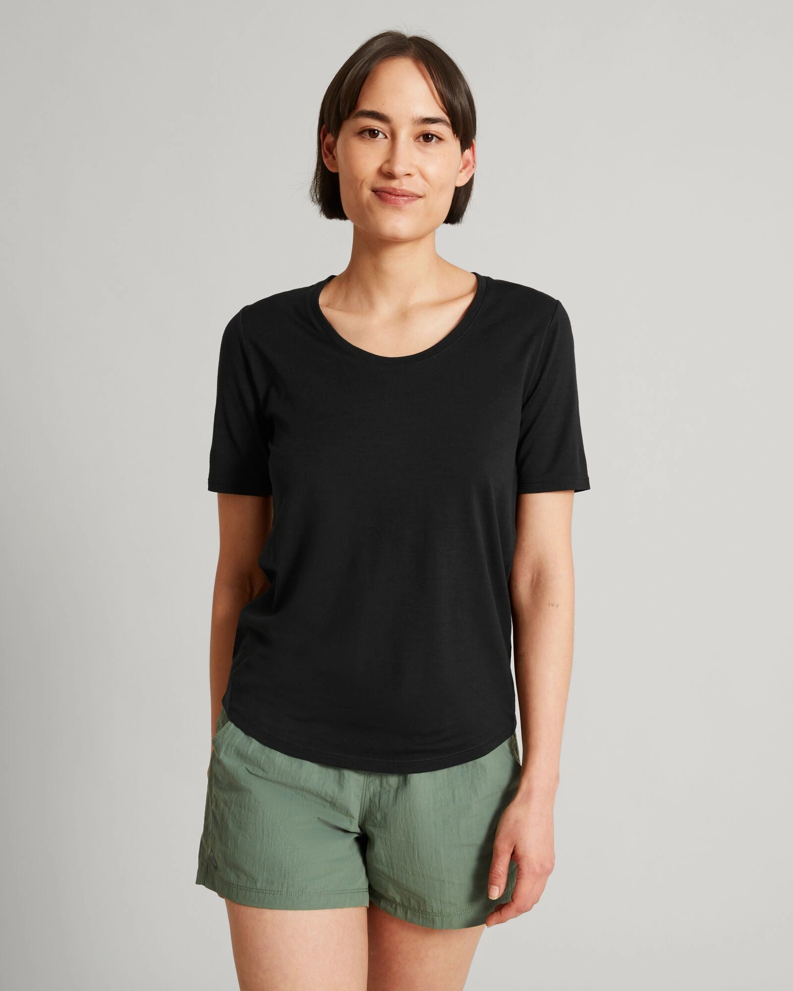 Limited Time Steal Clearance Sale Women'S 100% Merino S/S Scoop Top - Black