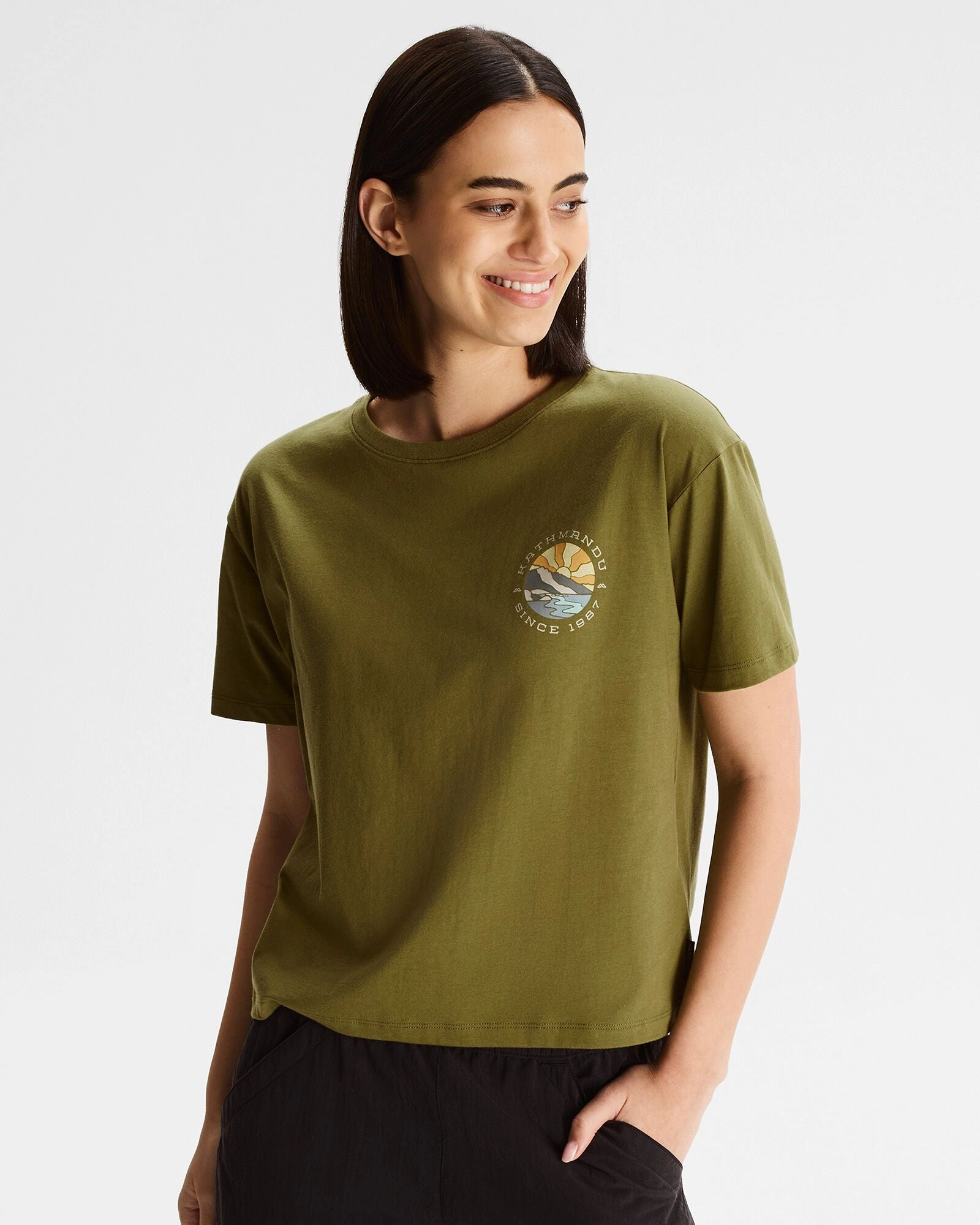 Dont Miss This Steal Women'S Kathmandu Logo Sunburst Organic Cotton T-Shirt - Dark Fern